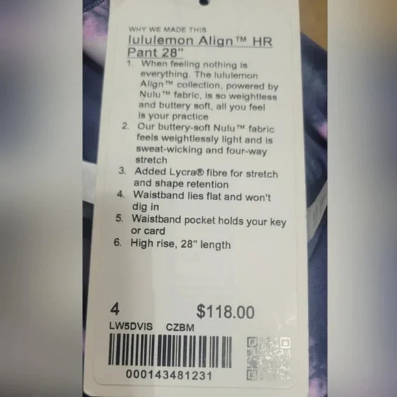 Lululemon Align HR Pant Leggings 28” Circulate Tie Dye Mineral Blue Size 4 NWT - Picture 6 of 7